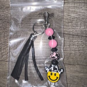 Smiley Face Beaded Keychain with Tassel
